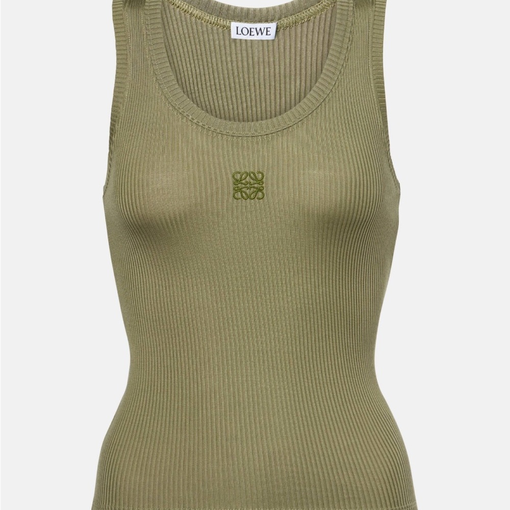 Loewe Green Ribbed Sleeveless Silk Tank Top